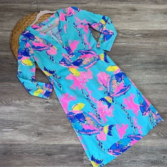 Lilly Pulitzer Riva Dress Shorely Blue Sandstorm Women’s Size S (Small flaws) - Picture 2 of 8